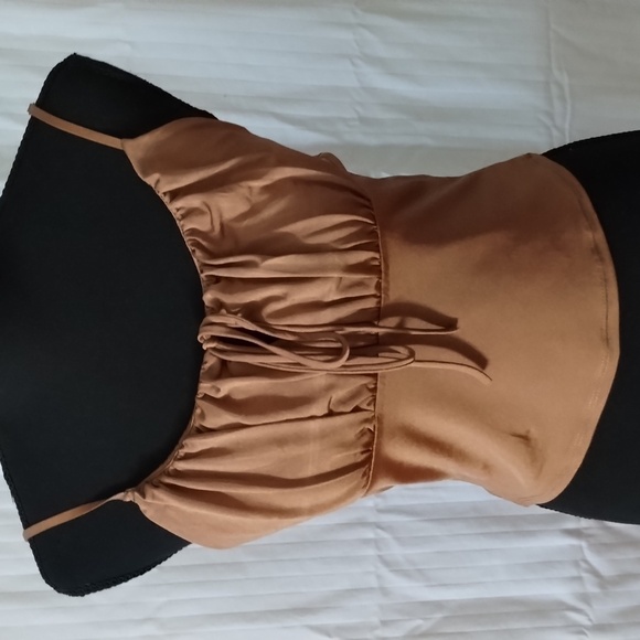 Bronze camisole spaghetti strap top, gathered detail, adjustable straps Sz L - Picture 1 of 12